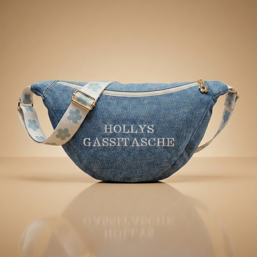 Personalisierbare Samt Halbmond Tasche Jeans | Handgefertigt in Deutschland