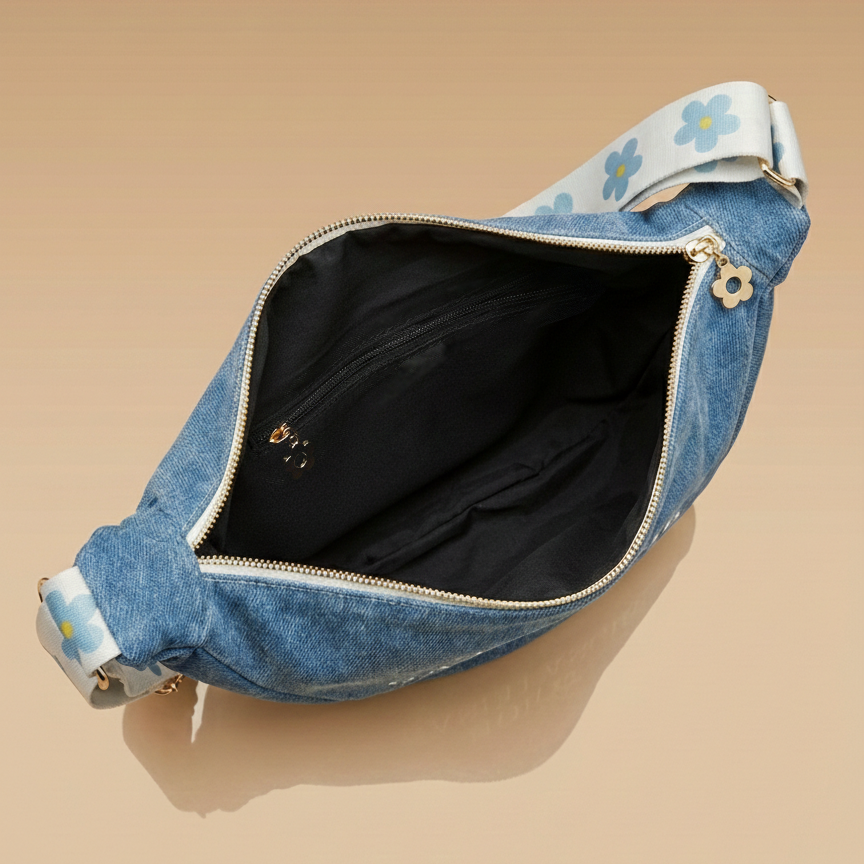 Personalisierbare Samt Halbmond Tasche Jeans | Handgefertigt in Deutschland