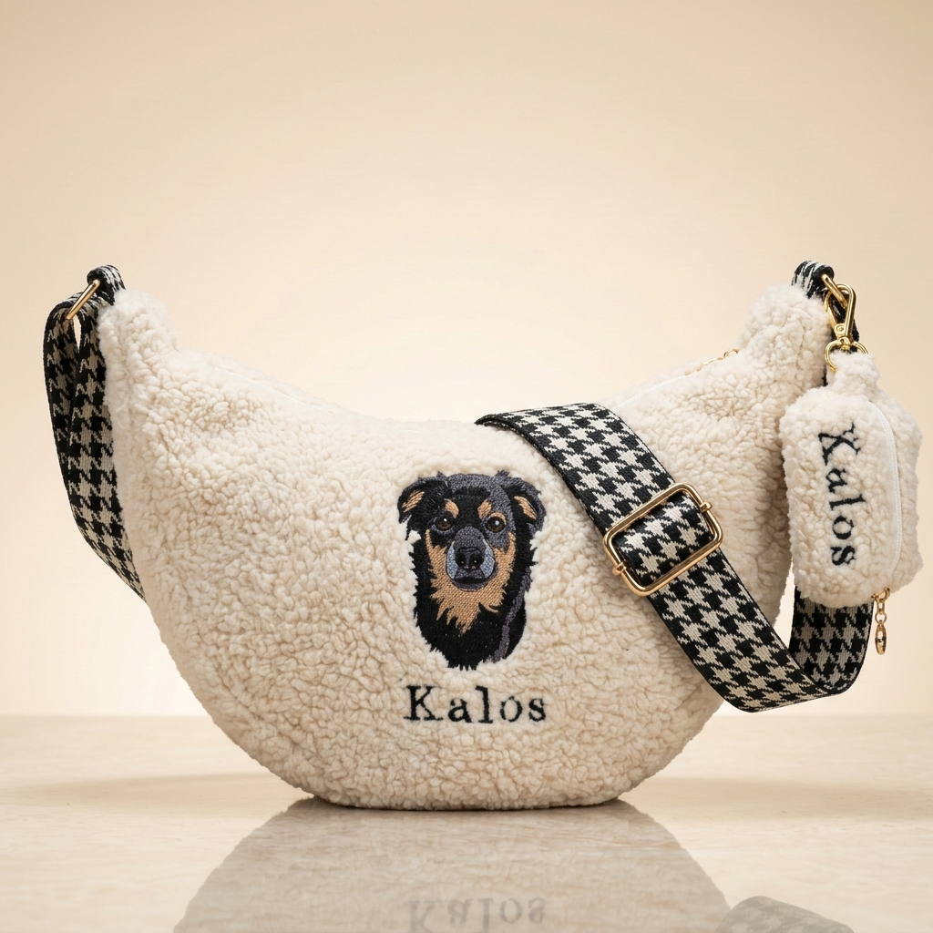 Personalisierbare Cord Halbmond Tasche weiß | Handgefertigt in Deutschland