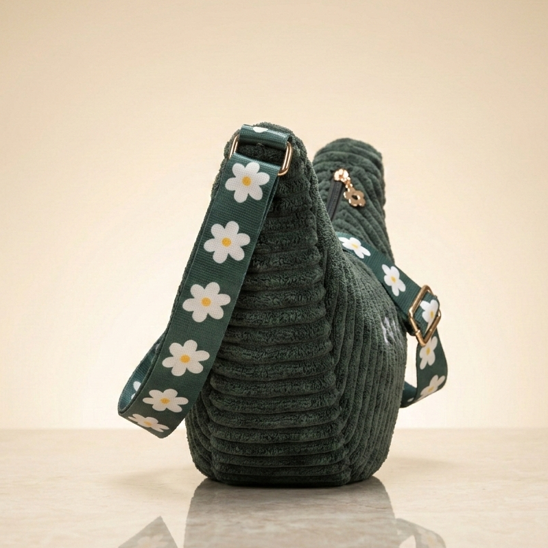 Personalisierbare Cord Halbmond Tasche Grün | Handgefertigt in Deutschland